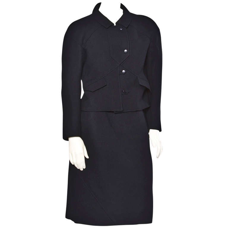 Courreges Vintage Black Wool Mod Jacket + Skirt 2-Piece Suit Set ...