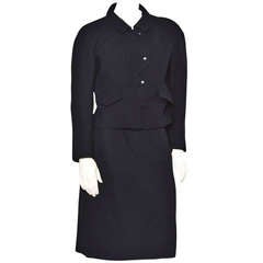 Courreges Vintage Black Wool Mod Jacket + Skirt 2-Piece Suit Set Ensemble