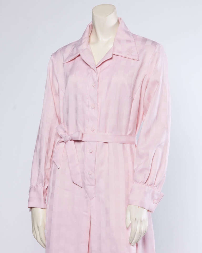 Lanvin Vintage 1970s 70s Pale Pink Shirt Dress with Logo Buttons at 1stDibs