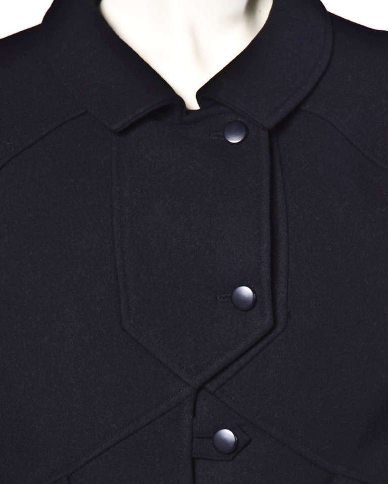 Women's Courreges Vintage Black Wool Mod Jacket + Skirt 2-Piece Suit Set Ensemble