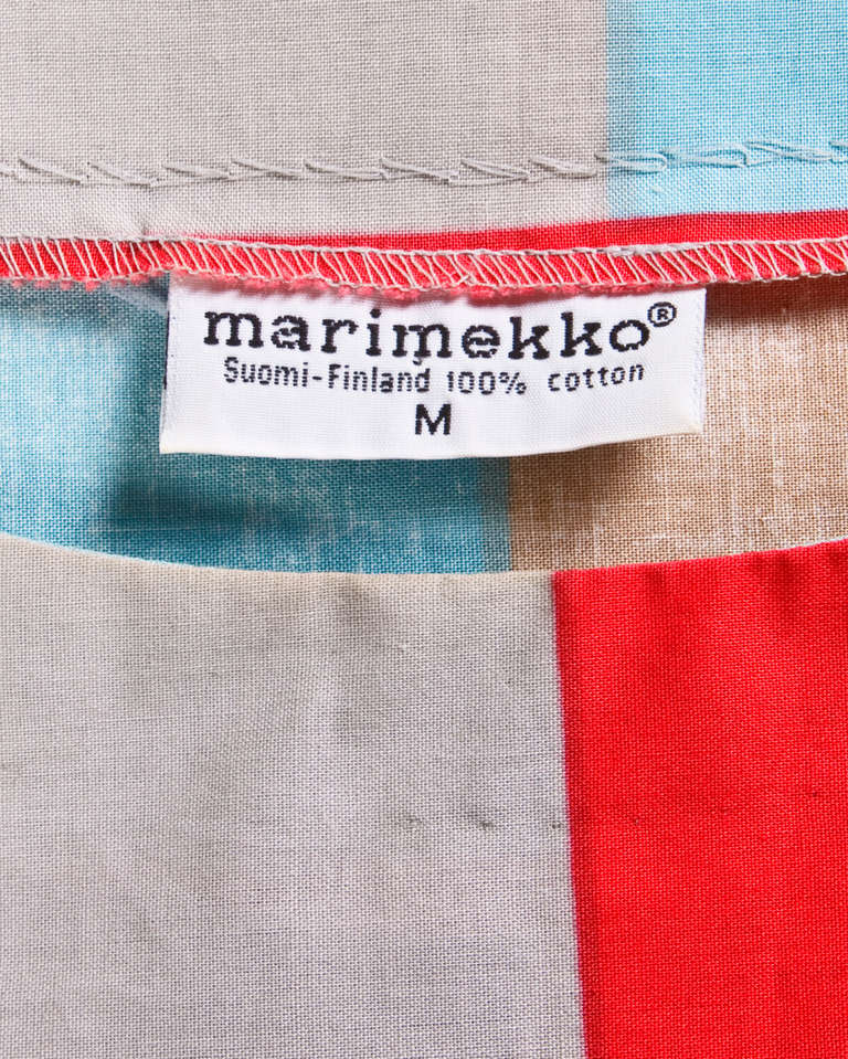 Marimekko Vintage 1980s 80s Textile Print Color Block Avant Garde Batwing Dress