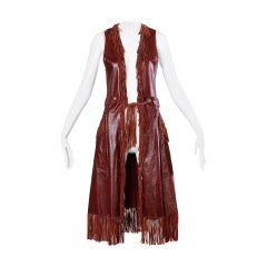 Char Vintage Oxblood Leather Vest with Fringe Trim