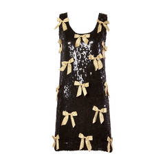 Jeanette Kastenberg Vintage Black Sequin Shift Dress with Metallic Gold Bows 8