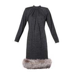 Victor Costa for Saks Fifth Avenue Vintage Wool Dress with Fox Fur Trim