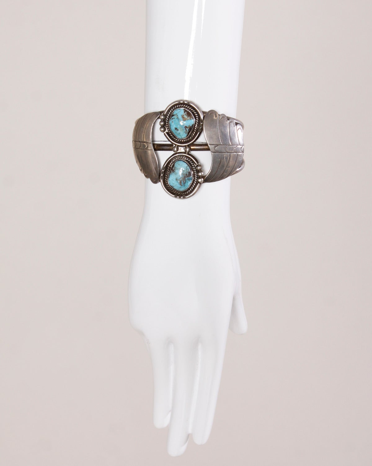 Extraordinary Navajo Vintage Old Pawn Sterling + Turquoise Cuff Bracelet In Excellent Condition In Sparks, NV