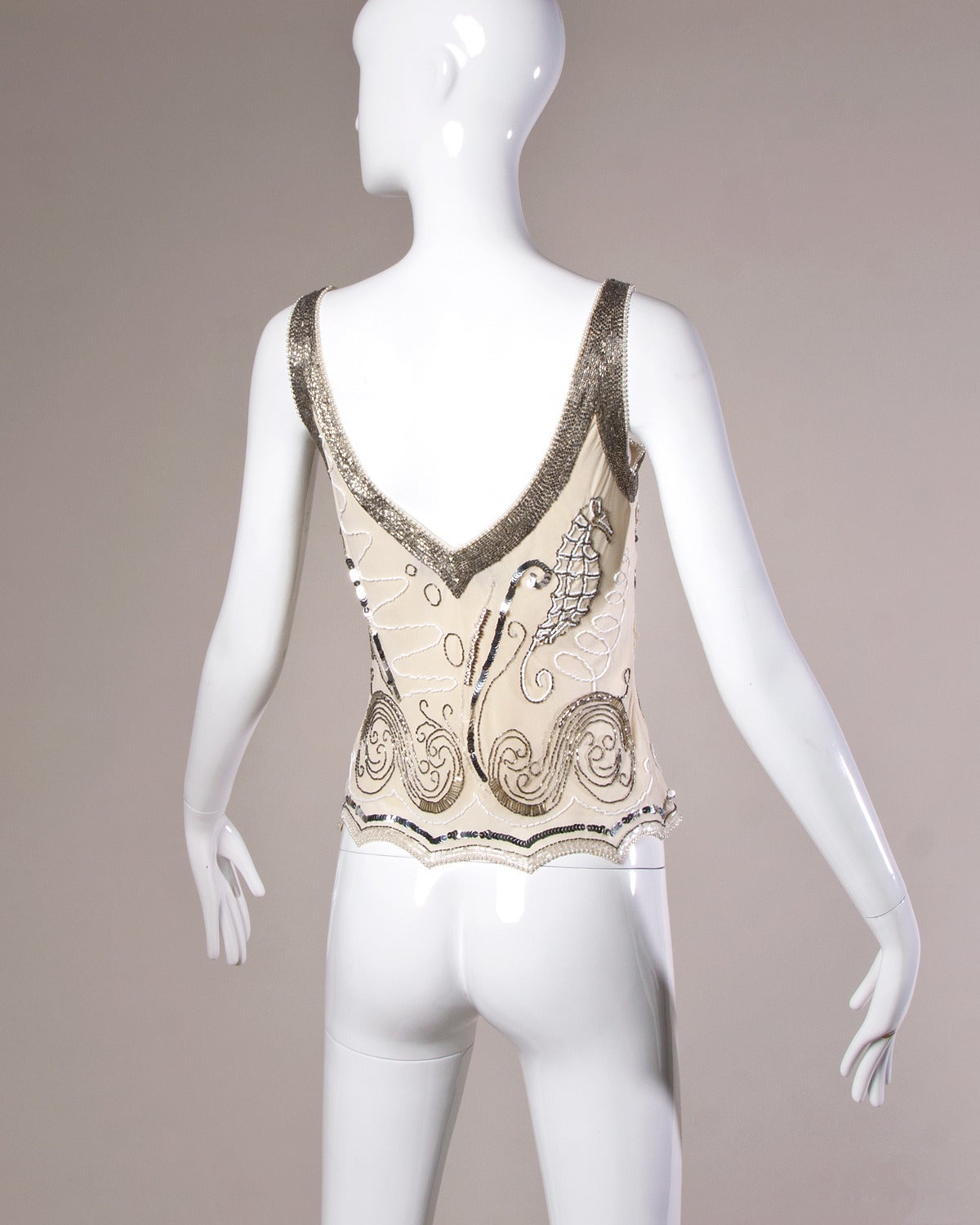 Fabrice Vintage 1920's-Inspired Sequin + Beaded Silk Top 2