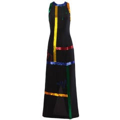 Fabrice Vintage 1980s Abstract Beaded Silk Gown in Primary Colors