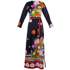 Signed Aremis Vintage 1970s Floral + Striped Print Maxi Dress