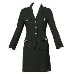 Moschino Vintage "Full Nature Jacket" Skirt Suit with Carved Animal Buttons