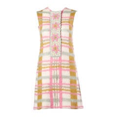 1960s Vintage Hand Knit Italian Wool Candy Colored Plaid Shift Dress