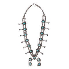 Massive collier vintage Old Pawn en argent sterling + turquoise fleur de saule