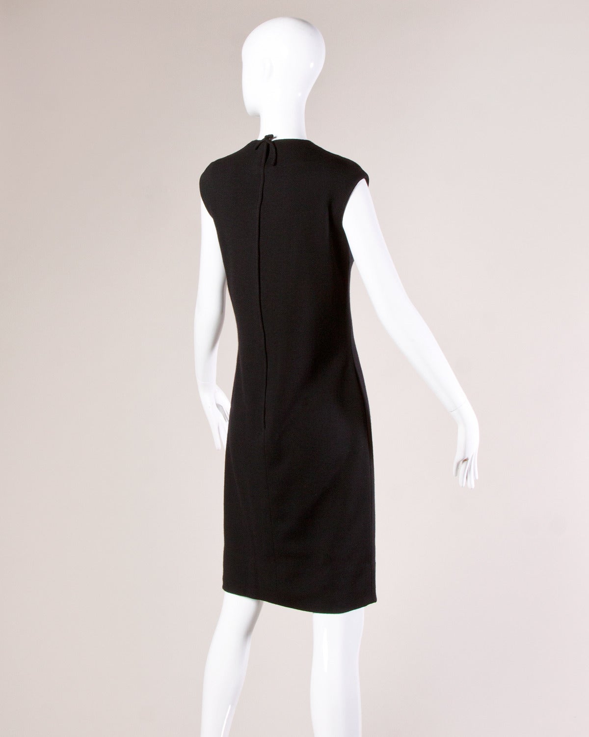 Mr. Blackwell Vintage 1960s Black Wool Beaded + Rhinestone Shift Dress 1