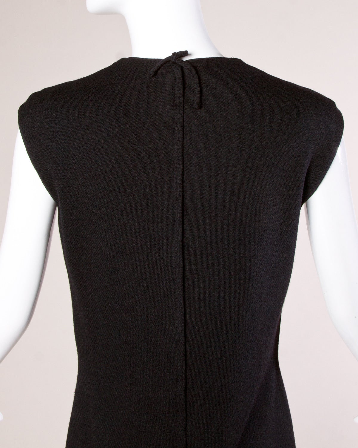 Mr. Blackwell Vintage 1960s Black Wool Beaded + Rhinestone Shift Dress 2