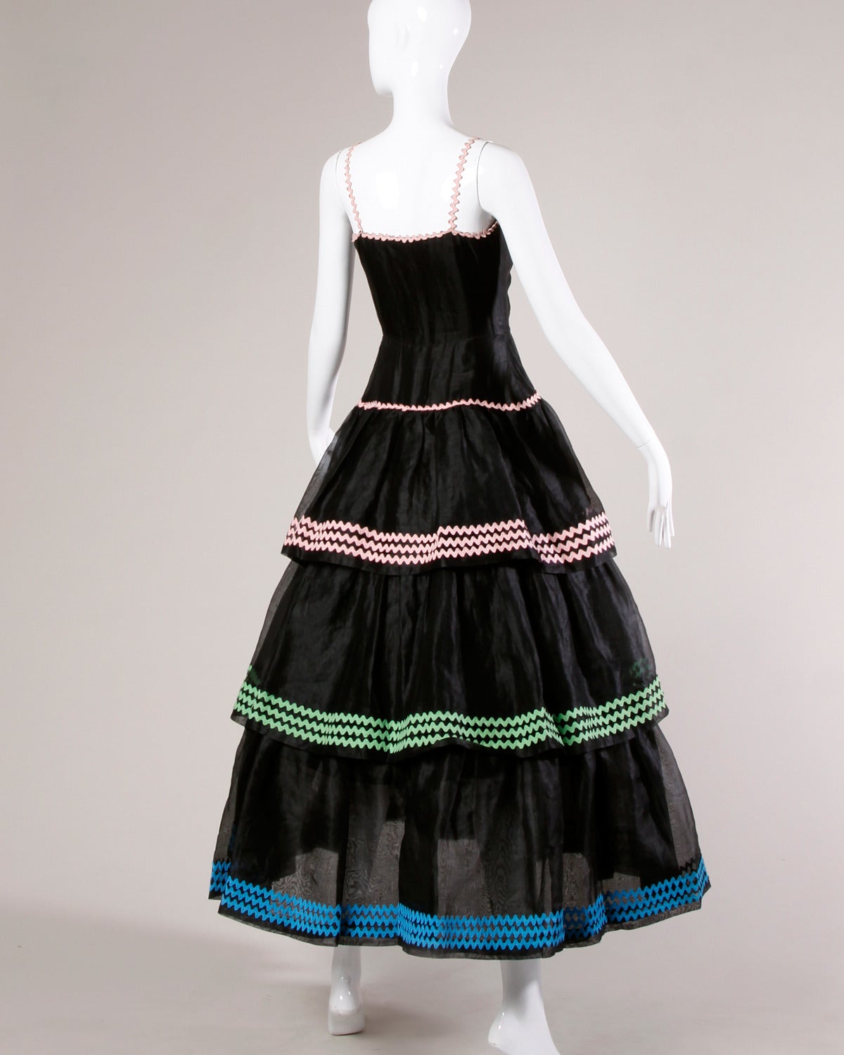 Women's Lanvin Vintage Black Silk Tiered Gown