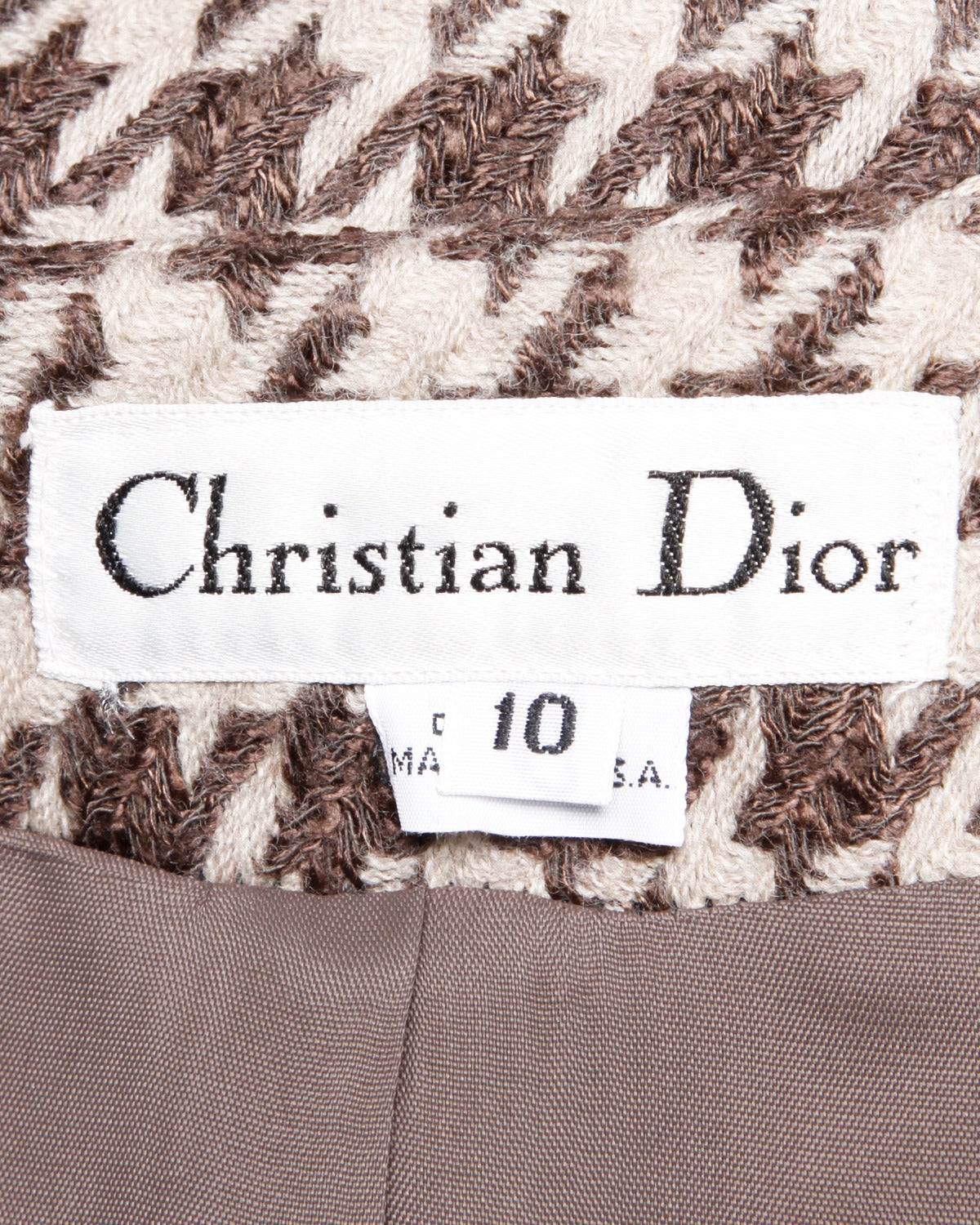 Dior Vintage Brown Houndstooth Jacket + Skirt Suit Ensemble 1