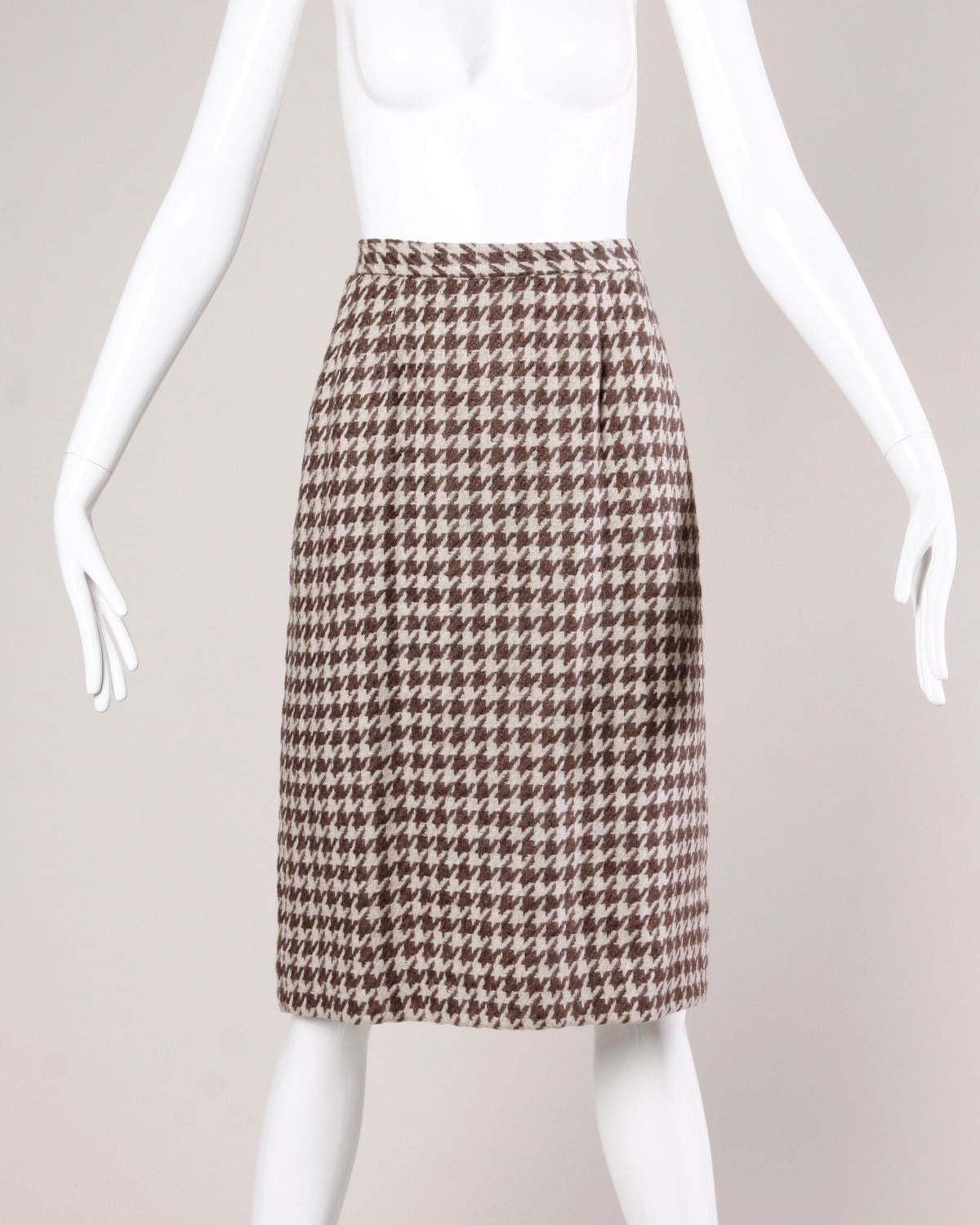 Dior Vintage Brown Houndstooth Jacket + Skirt Suit Ensemble 2