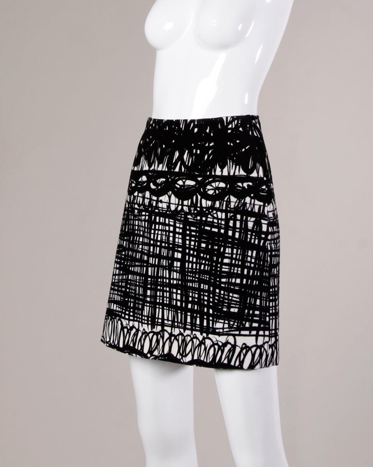 Moschino Vintage 1990s Scribble Print Velvet Mini Skirt In Excellent Condition In Sparks, NV