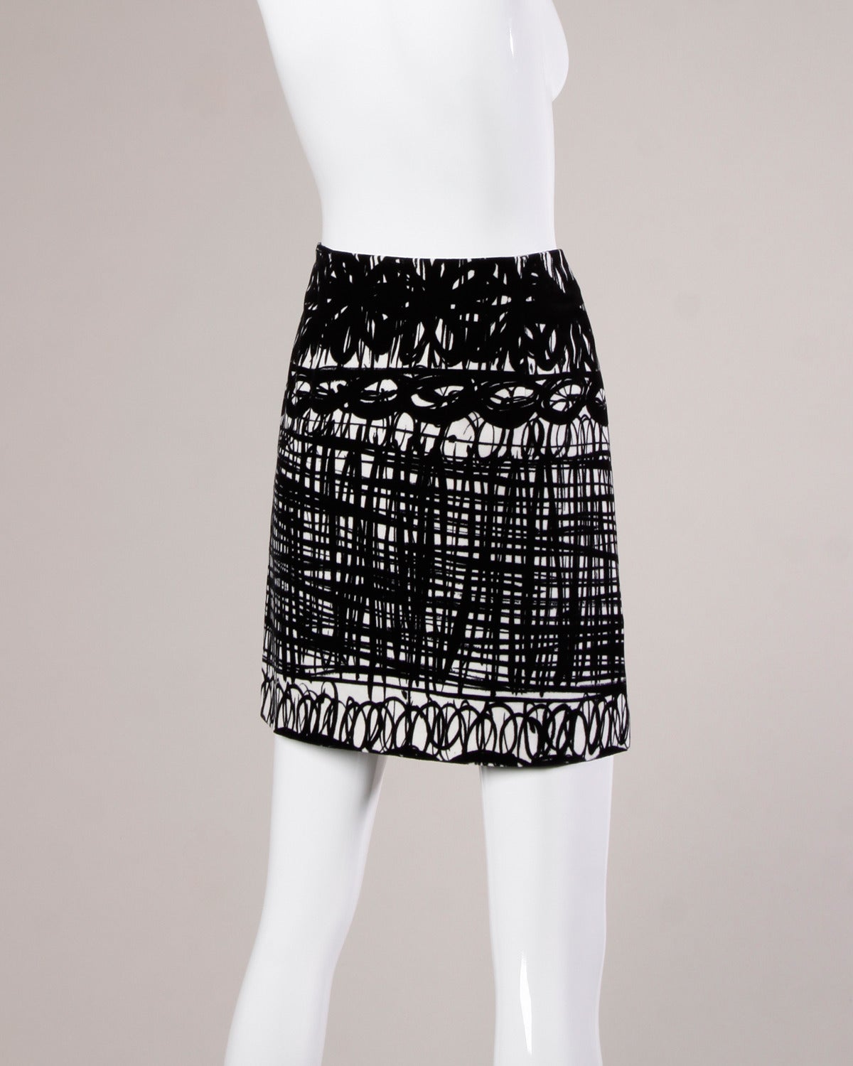 Moschino Vintage 1990s Scribble Print Velvet Mini Skirt 1