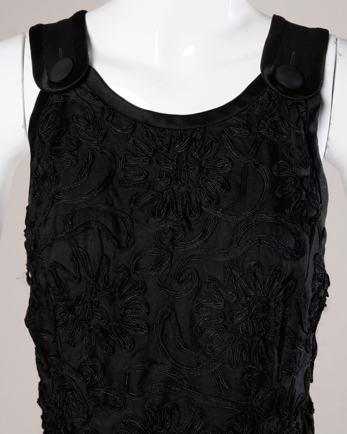 Bill Blass Vintage Black Soutache Evening Dress For Sale 3