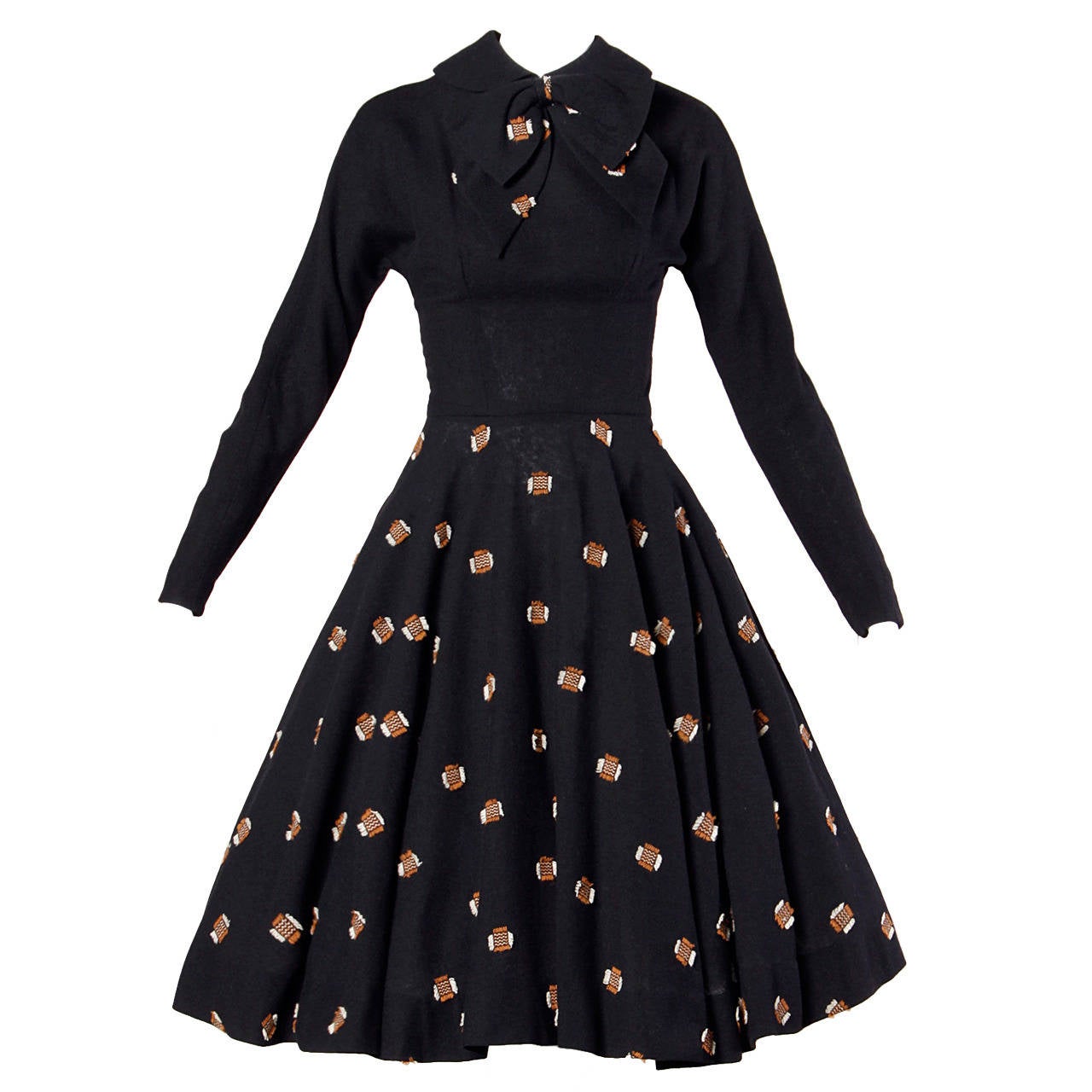 Mam'selle by Betty Carol Vintage 1950s Black Wool Full Sweep Dress