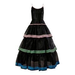 Lanvin Vintage Black Silk Tiered Gown