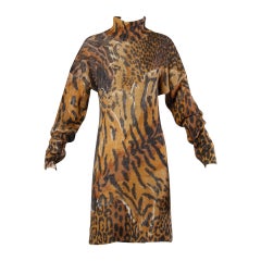 Krizia Iconic Vintage Animal Print Oversized Knit Sweater Dress