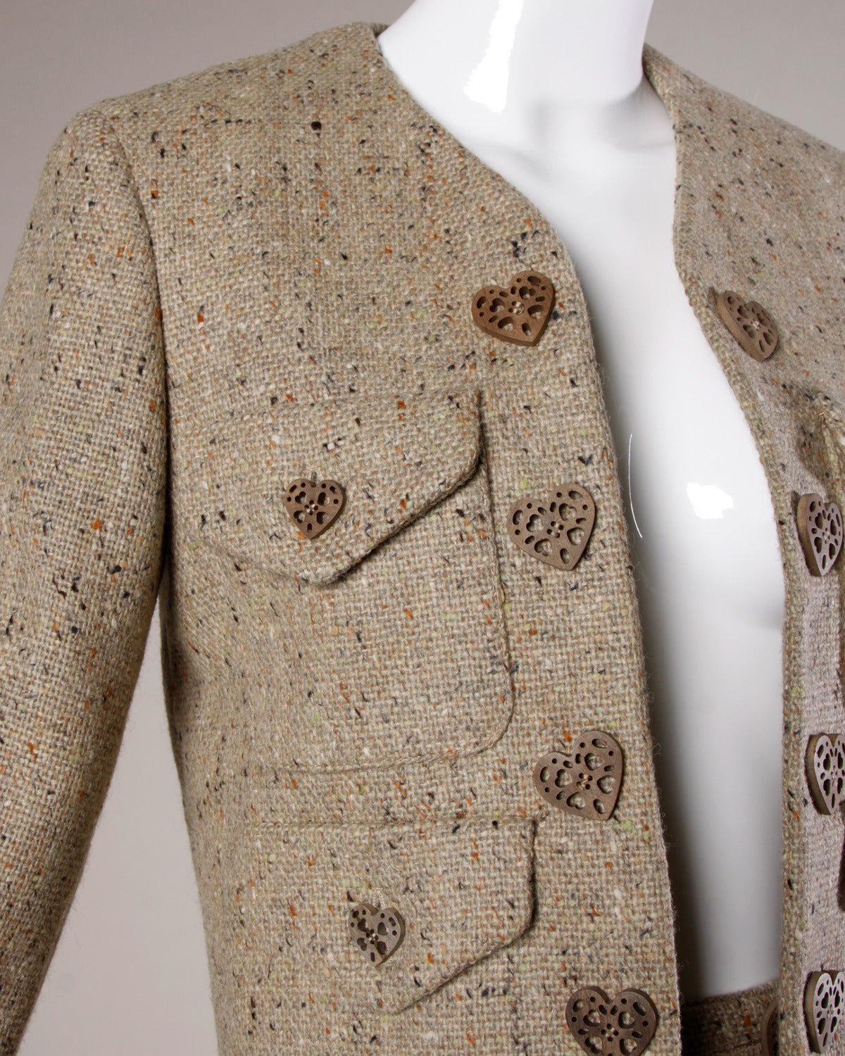 Women's Moschino Vintage 1990s Brown Tweed Skirt + Jacket Suit Ensemble