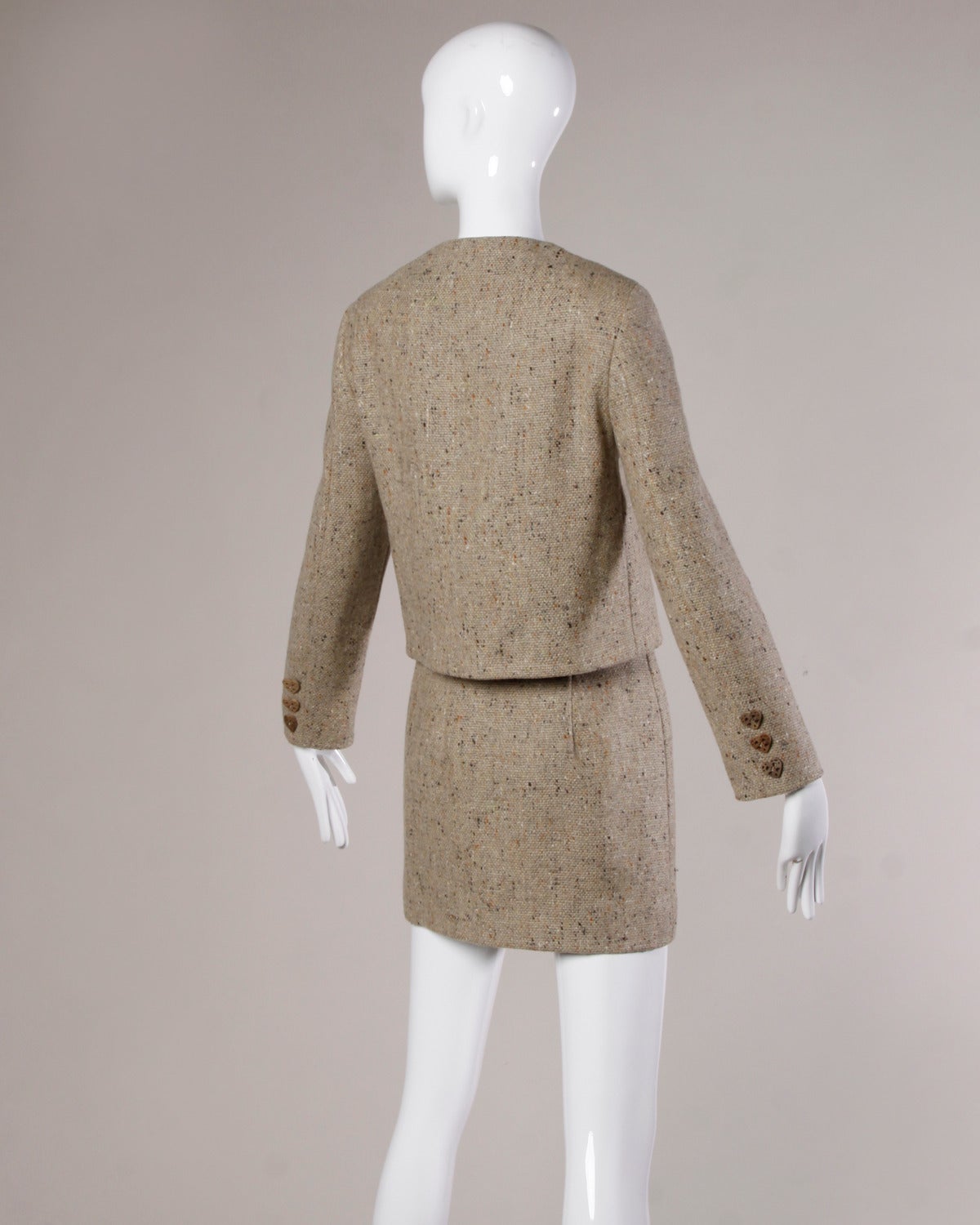 Moschino Vintage 1990s Brown Tweed Skirt + Jacket Suit Ensemble 1