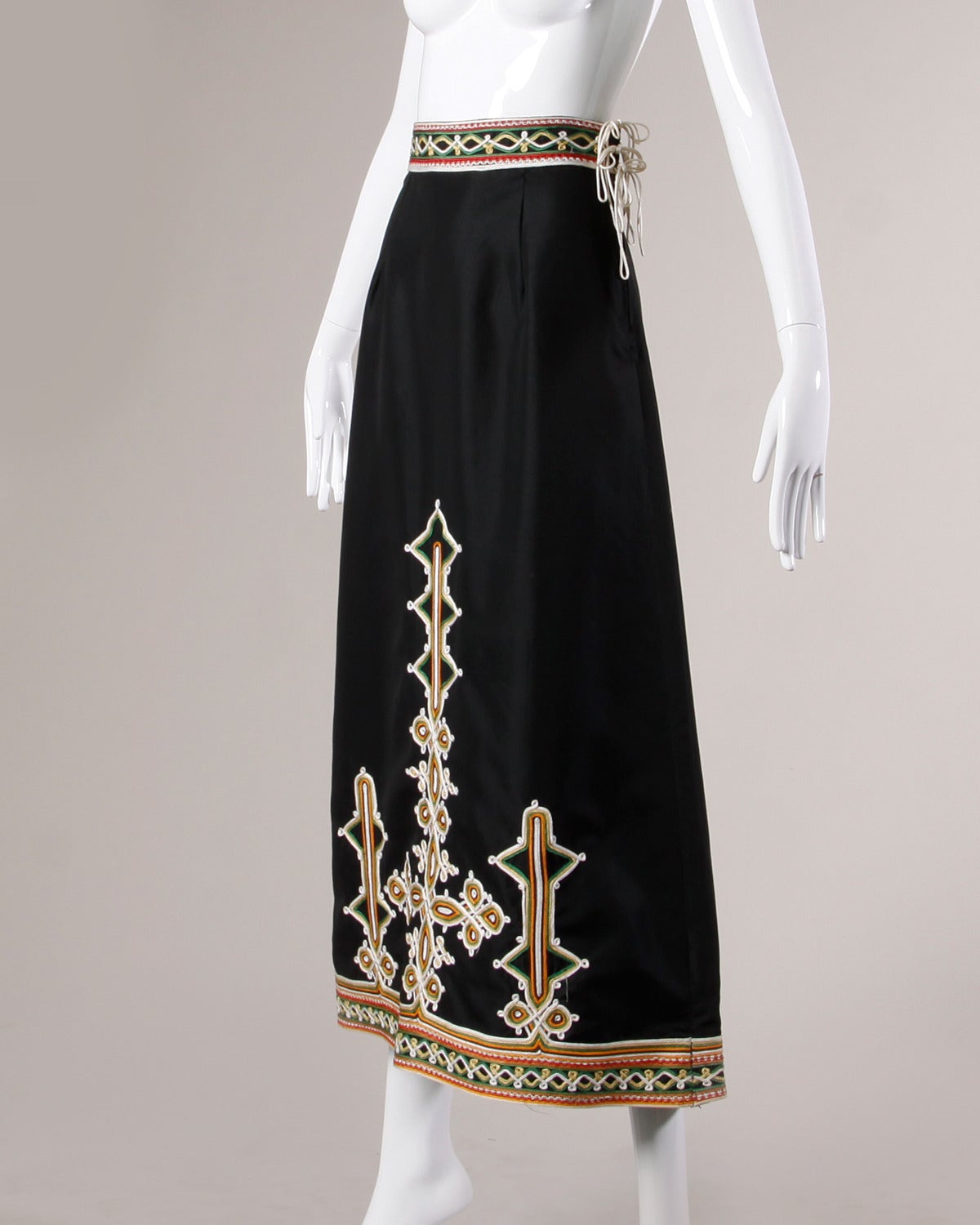 Black Neiman Marcus Trophy Room Vintage 1970s Embroidered Maxi Skirt