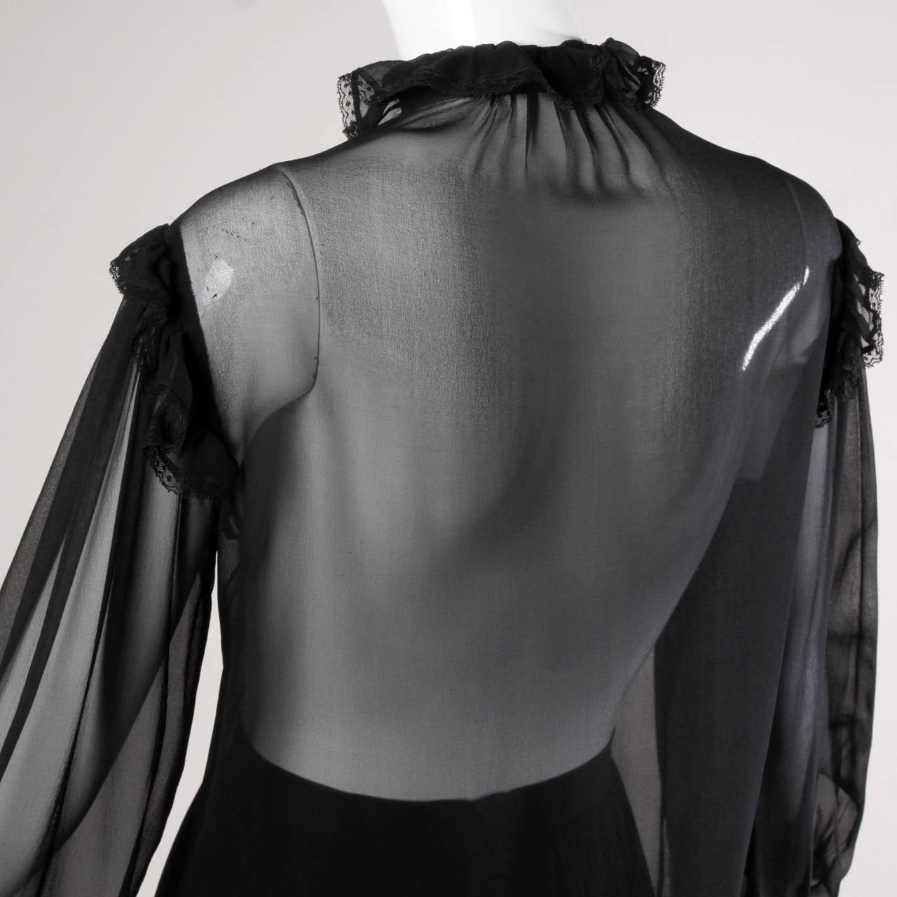 Oscar de la Renta Vintage 1970s Sheer Black Silk Blouse + Skirt ...