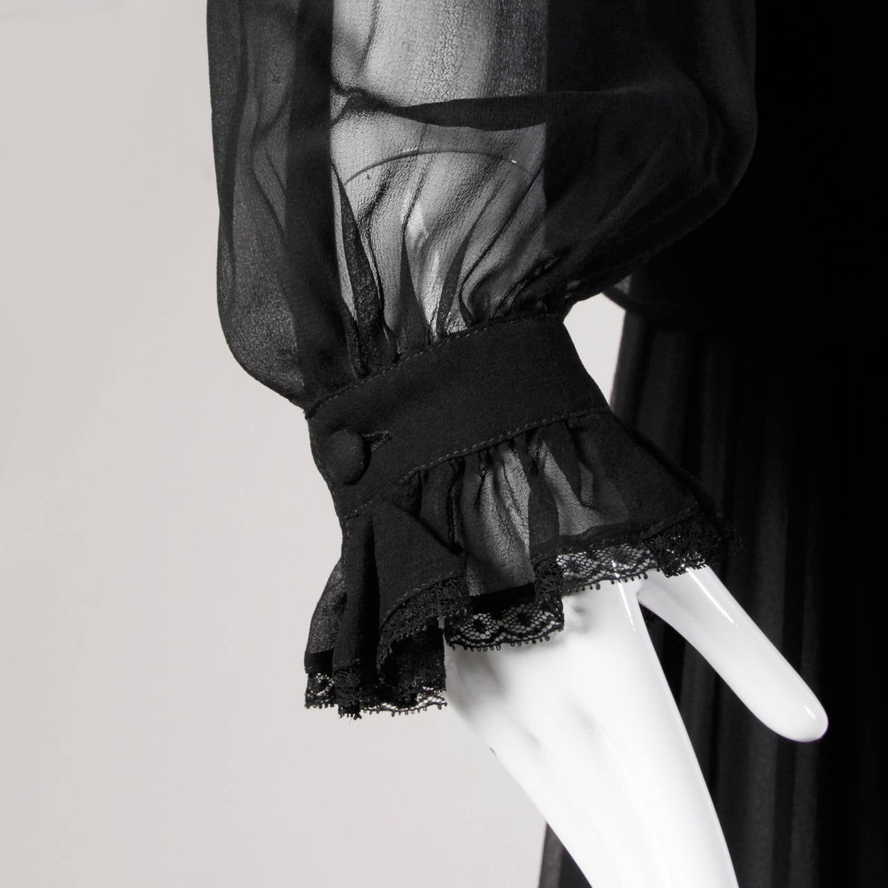 Oscar de la Renta Vintage 1970s Sheer Black Silk Blouse + Skirt Ensemble 5