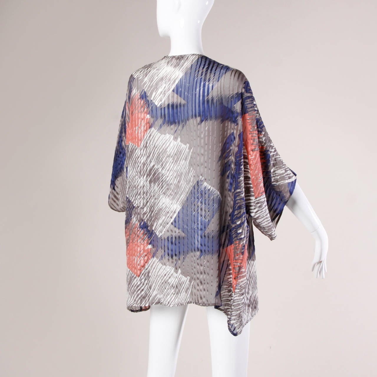 Vintage Sheer Printed Silk Chiffon Kimono Jacket 3