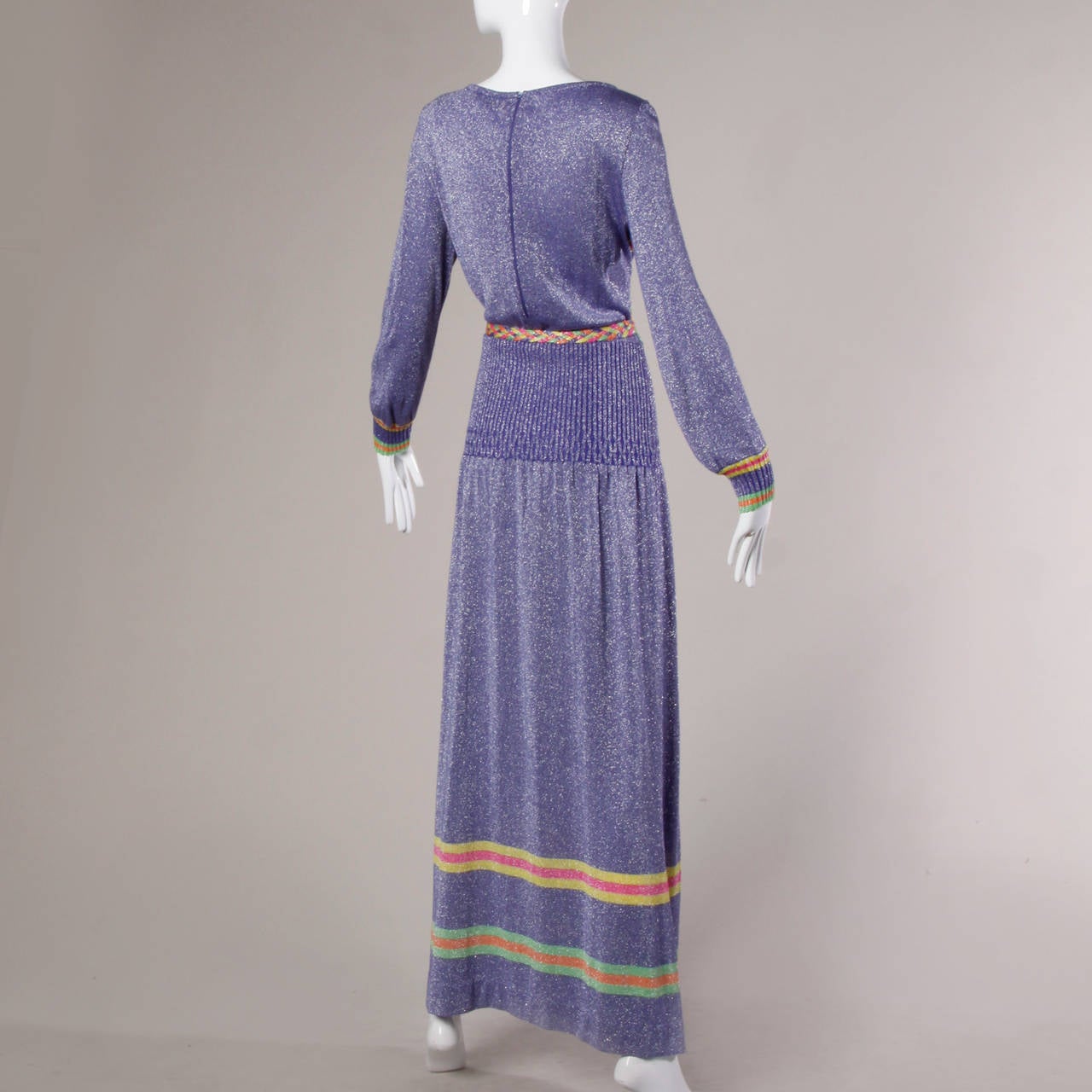 Gianni Ferri Vintage 1970s Purple Striped Metallic Knit Maxi Dress 3