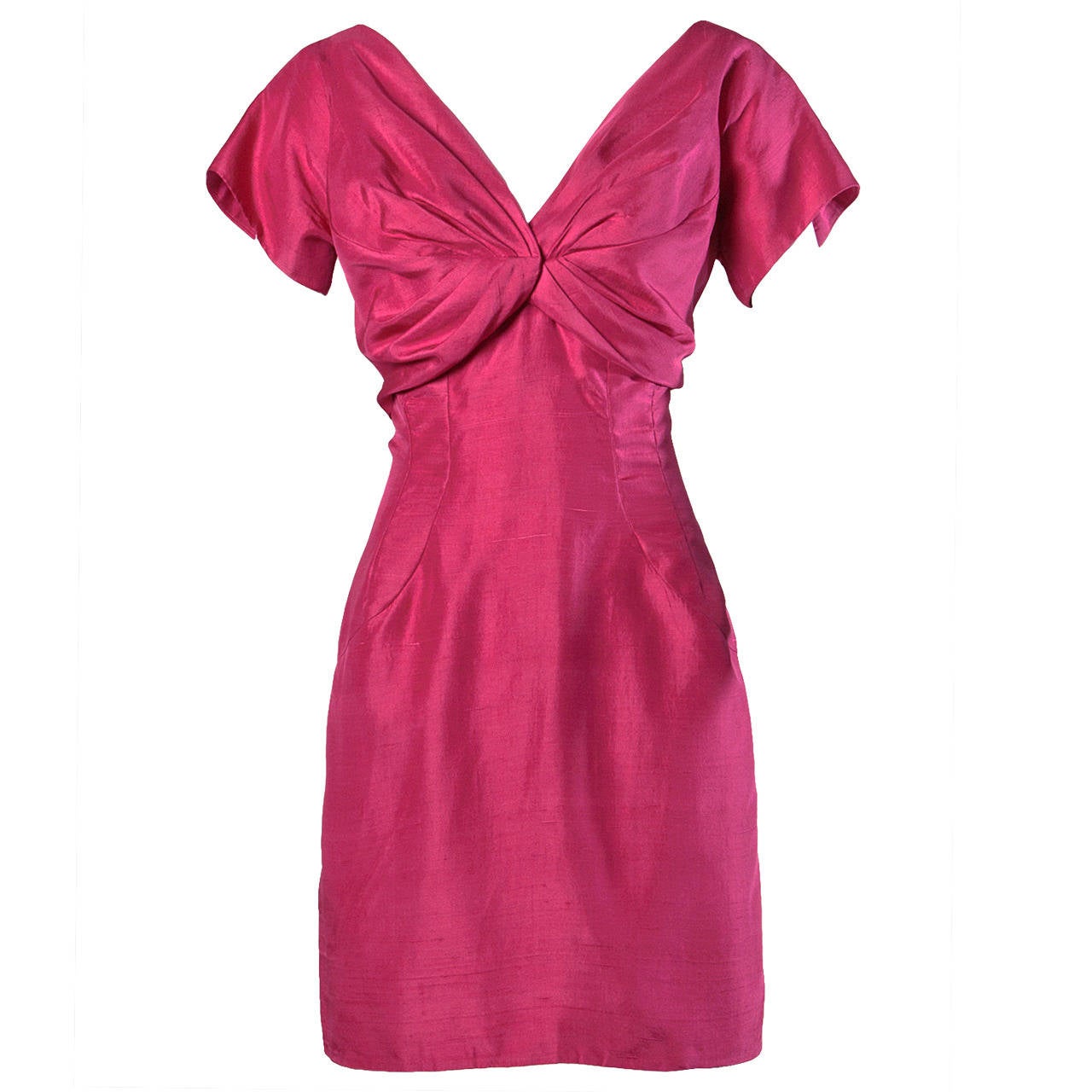 Sydney North Vintage 1960s Fuchsia Silk Cocktail Dress For Sale