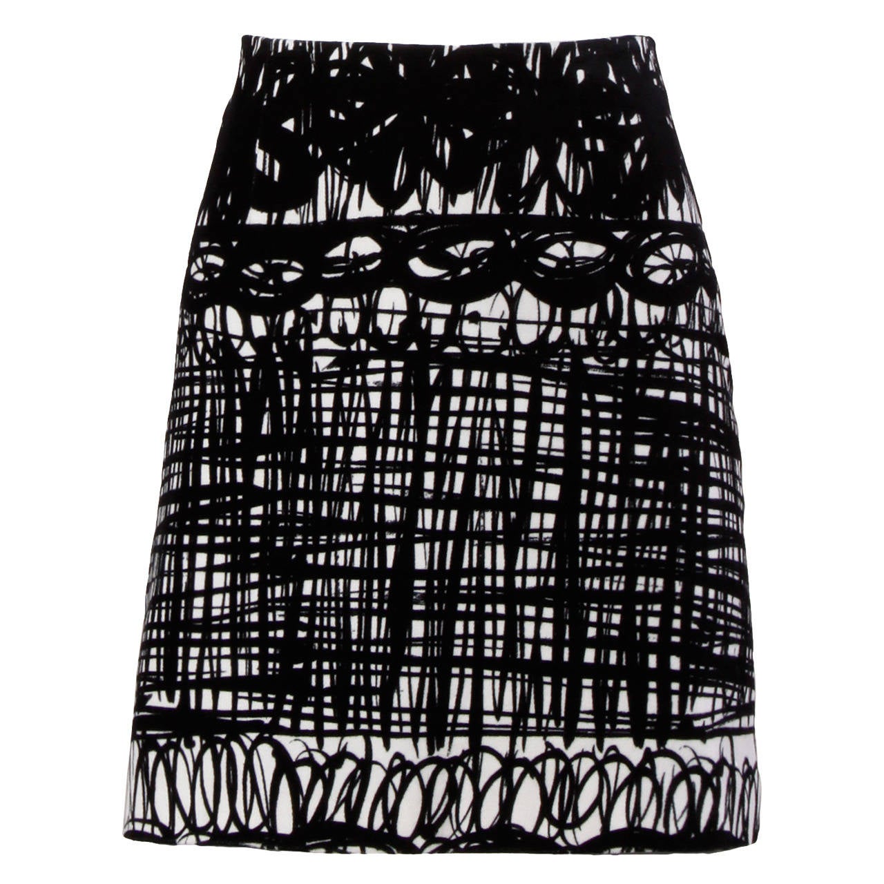 Moschino Vintage 1990s Scribble Print Velvet Mini Skirt