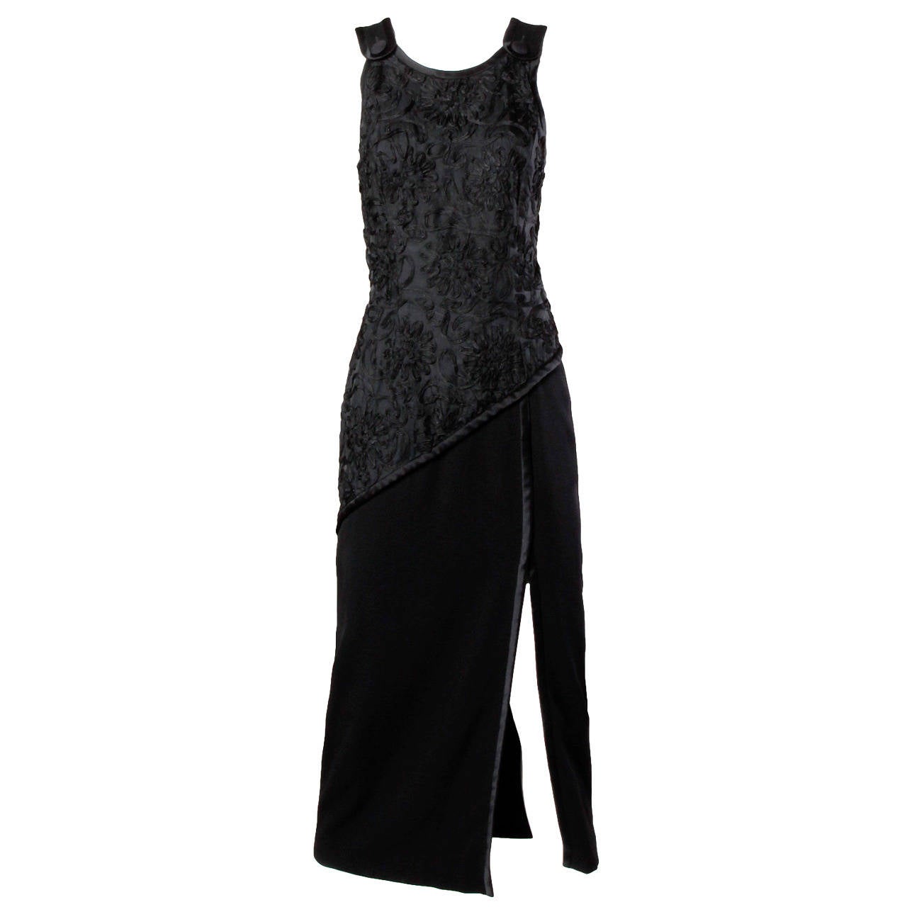 Bill Blass Vintage Black Soutache Evening Dress For Sale