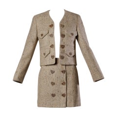 Moschino Vintage 1990s Brown Tweed Skirt + Jacket Suit Ensemble