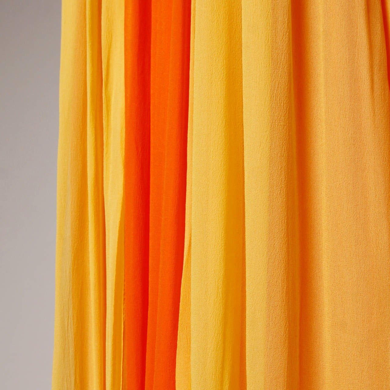 1960s Vintage Citrus Silk Chiffon Empire Maxi Dress with Color Block Train 1