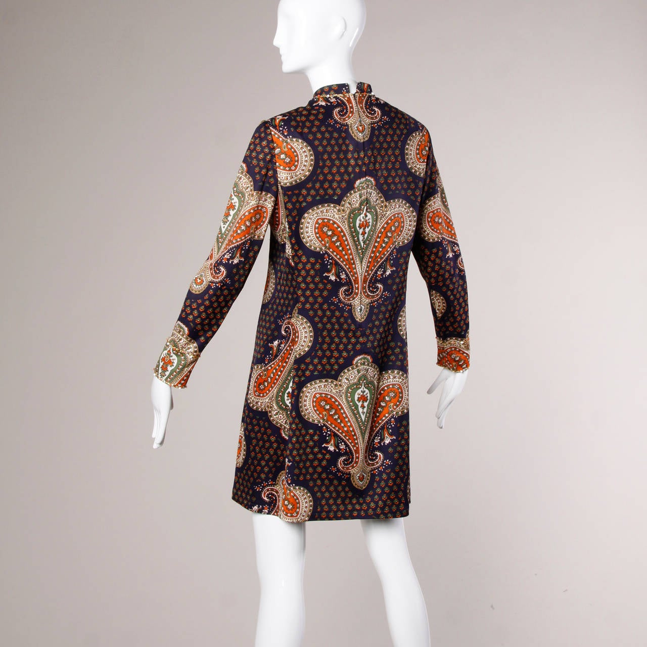 Gino Charles Vintage 1970s Beaded Paisley Print Mini Dress 4