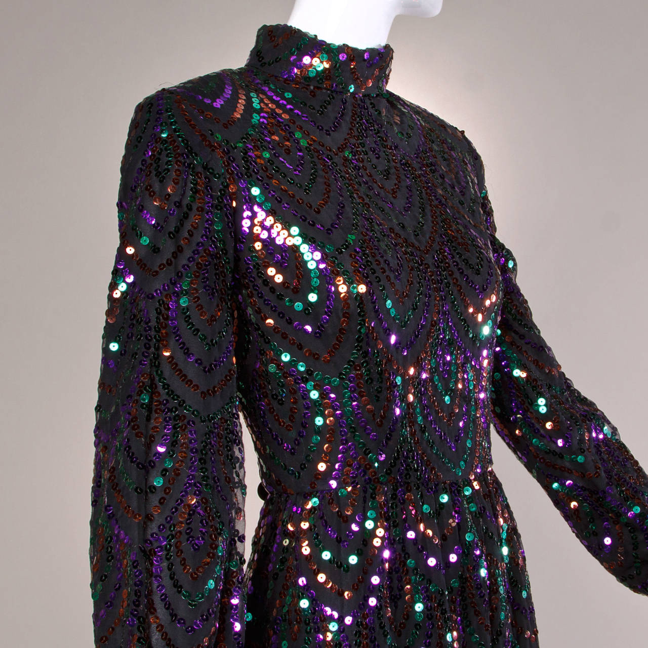 1970s Vintage Striped Sequin "Petals" Maxi Dress