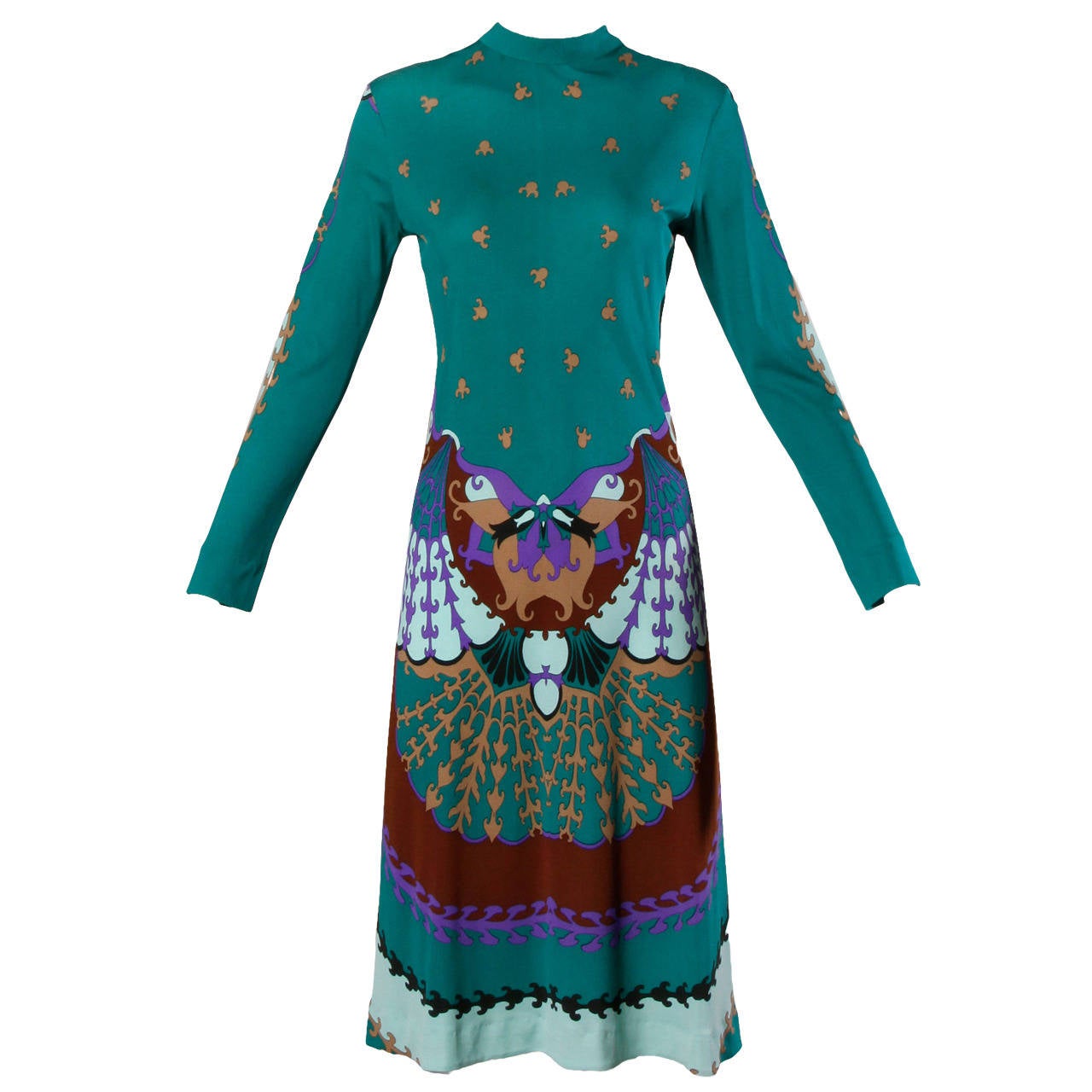 Signed Domitilla Vintage 1960s Italian Silk Jersey Mirror Print Dress