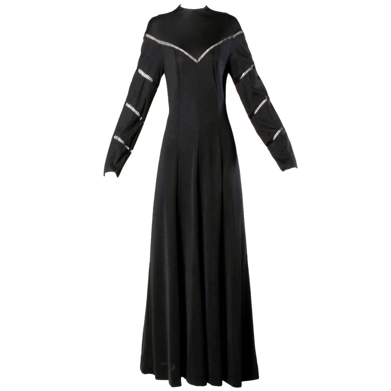Mignon Vintage 1970s Black Slinky Cut Out Maxi Dress