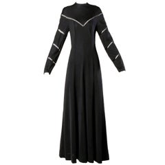 Mignon Retro 1970s Black Slinky Cut Out Maxi Dress