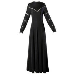 Mignon Vintage 1970s Black Slinky Cut Out Maxi Dress 2