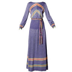 Gianni Ferri Vintage 1970s Purple Striped Metallic Knit Maxi Dress