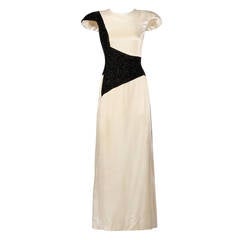 Carolina Herrera Vintage Graphic Black + Cream Silk Evening Dress
