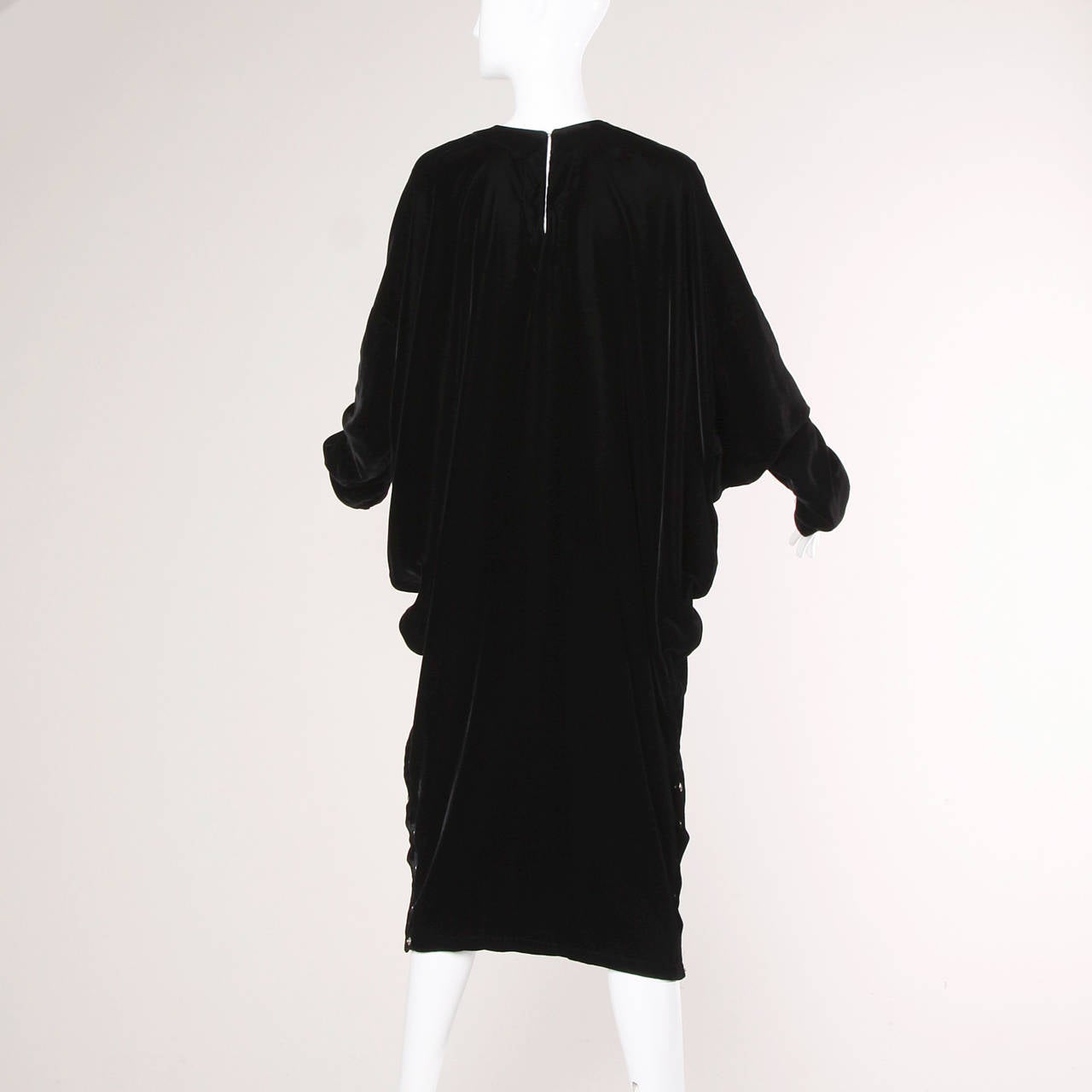 Norma Kamali Omo Vintage 1980s Avant Garde Black Velvet Batwing Dress 1