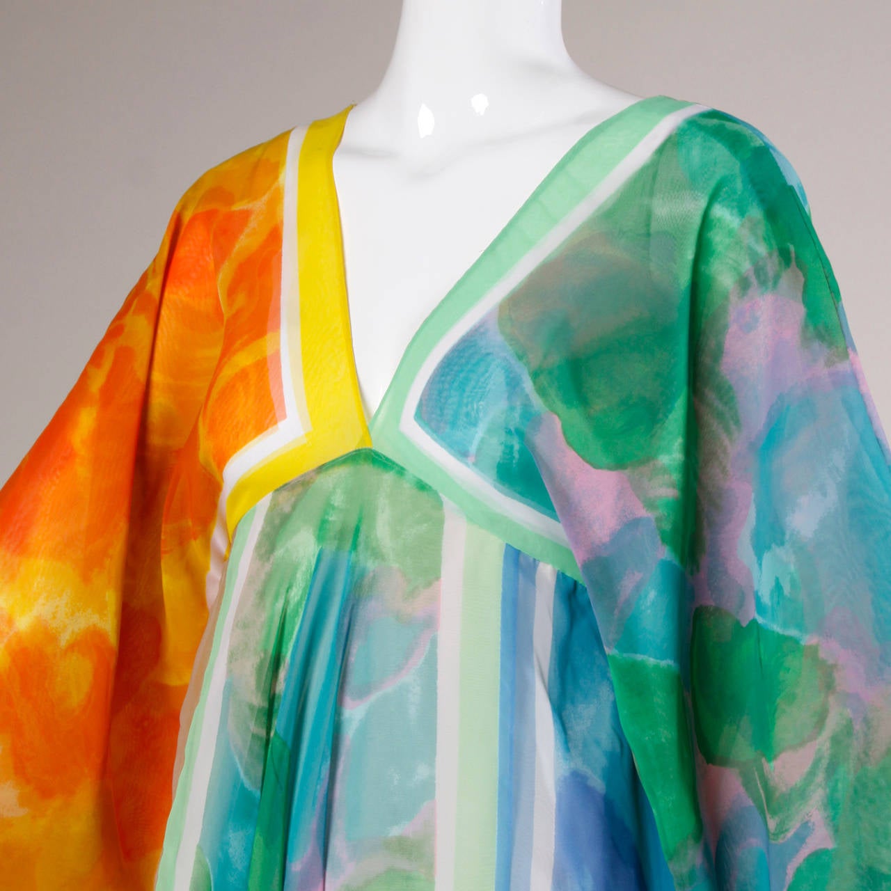 La Vetta Vintage 1970s Full Sweep Chiffon Rainbow Print Maxi Dress at ...