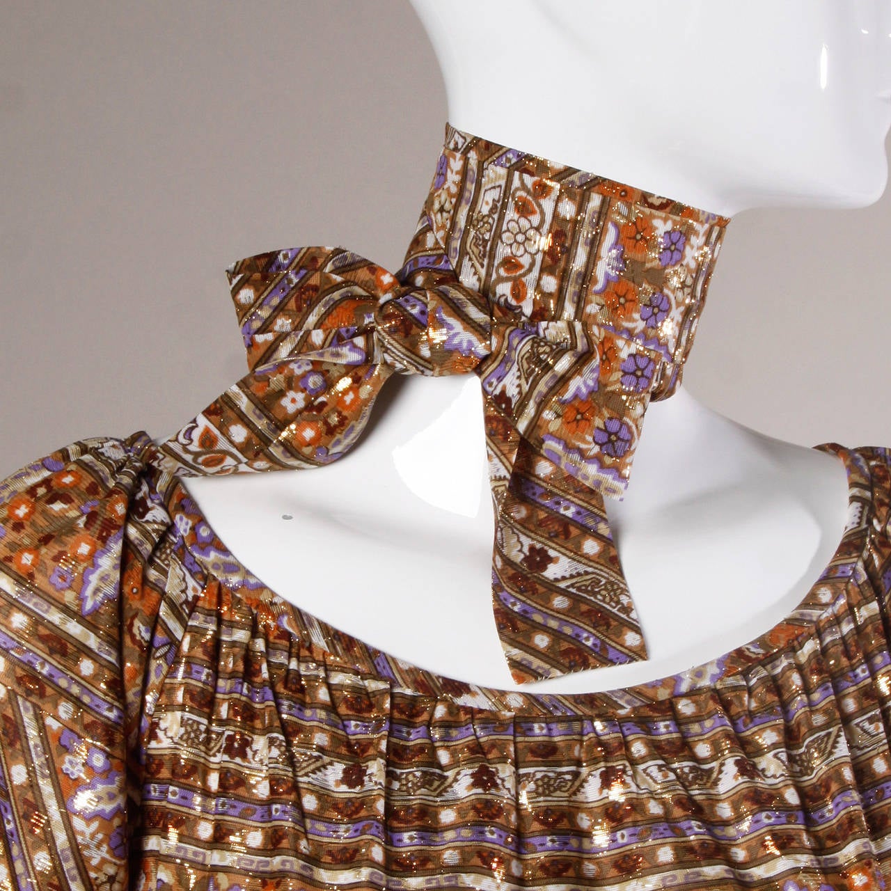 Mr. Blackwell Vintage 1970s Metallic Maxi Dress + Sash In Excellent Condition In Sparks, NV
