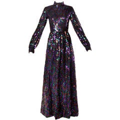 1970s Vintage Striped Sequin "Petals" Maxi Dress